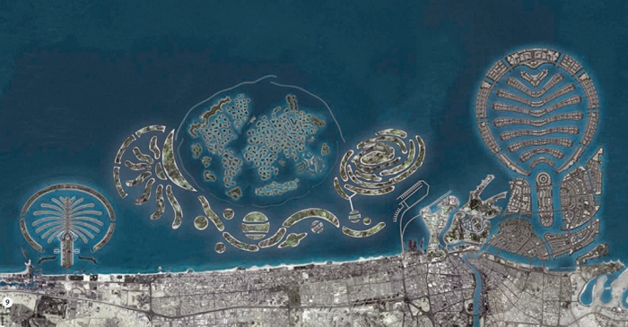 Đảo Cọ - bao gồm ba hòn đảo nhân tạo: Palm Deira, Palm Jebel Ali và Palm Jumeirah.