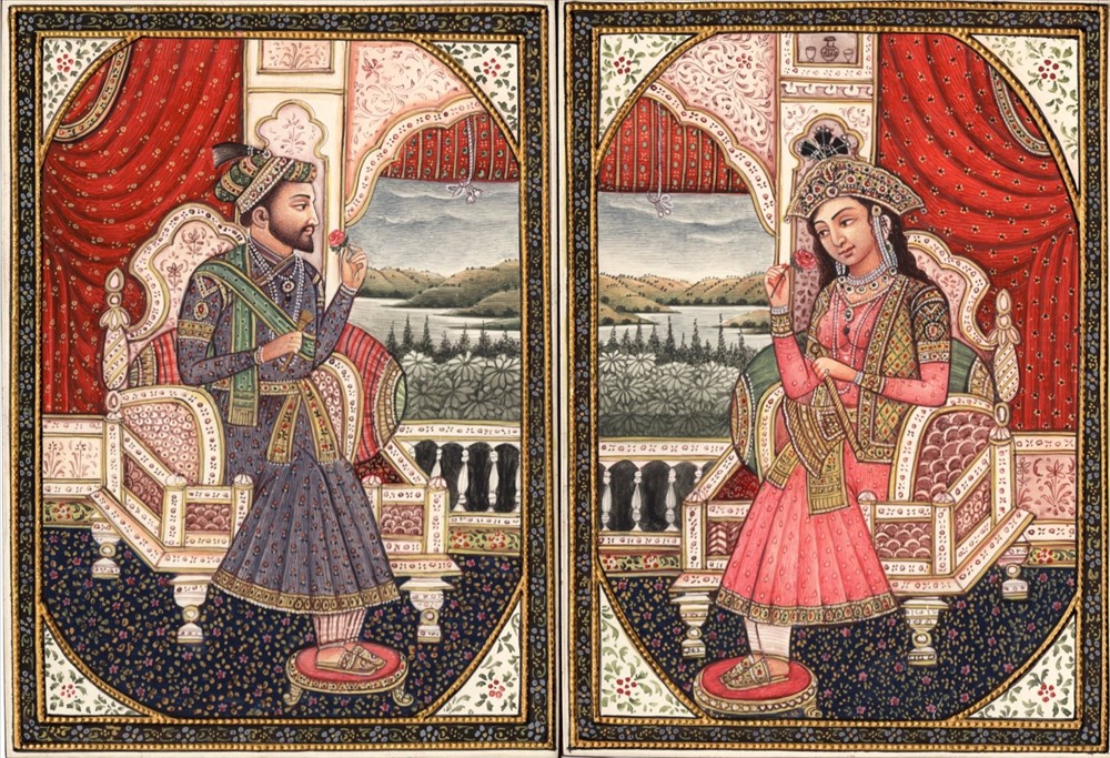 Bức họa Đức vua Shah Jahan cùng vợ mình là Mumtaz Mahal – người sau này đã được xây đền Taj Mahal như lăng mộ.